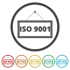 ISO 9001 certified sign icon, 6 Colors Included