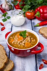 Traditional spicy soup with rice