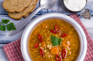 Traditional spicy soup with rice