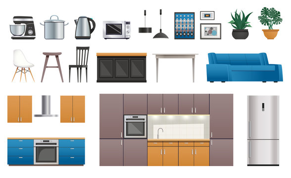 Kitchen Interior Elements Icons Set
