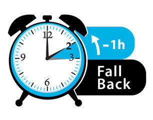 Winter time. Daylight saving time. Fall back alarm clock icon II.