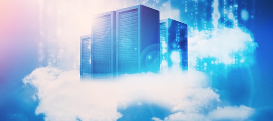 Server racks against sky and cloud
