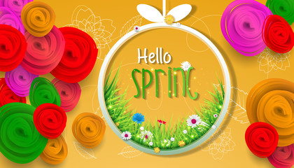 Hello spring. Spring Background. Spring design background with abstract beautiful colorful flower. Vector illustration. Wallpaper. flyers, posters, brochure, voucher discount.
