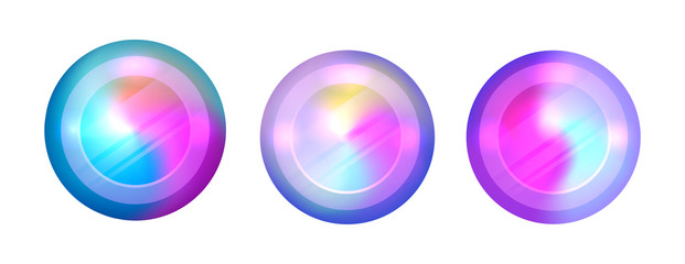 Set of round holographic banners. Blurred rainbow elements. The lens of the camera. Vector circles for your design.