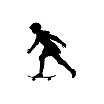 Silhouette girl summer sport skateboard
