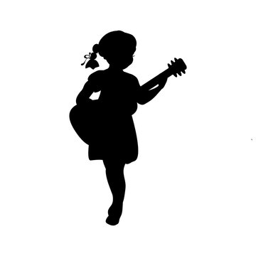 Silhouette Girl Music Playing Guitar