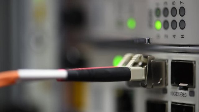 Optic Fiber Patch Cord Connected to Optical Line Unit, Information Technology in Internet of Things Devices 