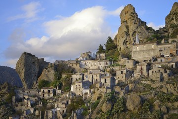 The abandoned village Pentedattilo, a beautiful calabrian landmark in the Aspromonte mountains, Calabria, Italy