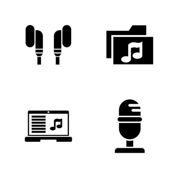 Sound Recording. Simple Related Vector Icons Set for Video, Mobile Apps, Web Sites, Print Projects and Your Design. Black Flat Illustration on White Background.