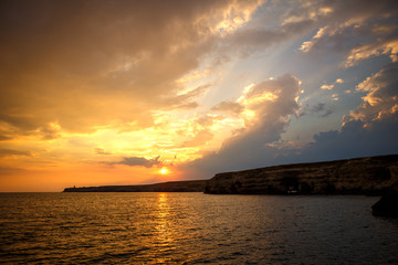 Beautiful sunset over the sea, scenic seascape by perfect timing when sunset over sea horizon is beautiful pattern for background