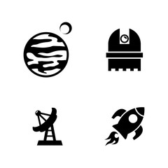 Space Research. Simple Related Vector Icons Set for Video, Mobile Apps, Web Sites, Print Projects and Your Design. Black Flat Illustration on White Background.