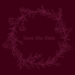 Handdrawn wreath made in vector. Unique decoration for greeting card, wedding invitation, save the date.