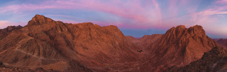 Amazing Sunrise at Sinai Mountain, Beautiful dawn in Egypt, Beautiful view from the mountain