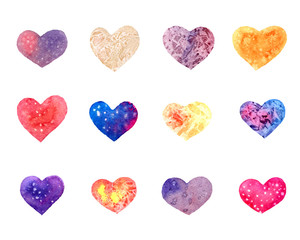 Set of watercolor hearts
