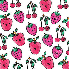 fresh fruits with leafs pattern vector illustration design