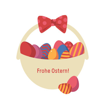 Ostergru&szlig; mit Korb und Ostereiern
