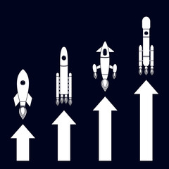 Growth graph, represented by arrows and spaceships, vector illustration for your decisions