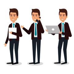 group of businessman teamwork with laptop vector illustration design