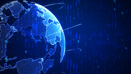 Abstract dark background with arrow dot lighting for cyber technology futuristic concept blur and grain processed