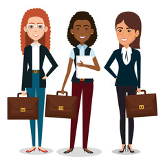 group of businesswoman with portfolio teamwork vector illustration design
