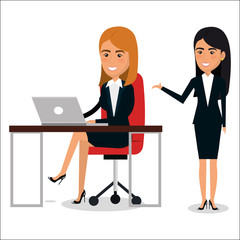 group of businesswoman in workplace teamwork vector illustration design