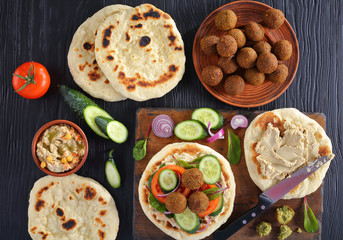 Falafels on pan fried pita bread