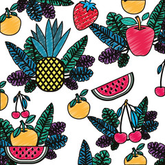 watermelon fresh fruit slice with leafs pattern vector illustration design