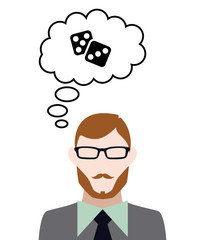 Person denkt an Würfel