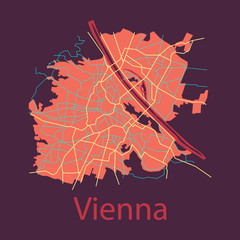 Flat map of the city of Vienna, Austria