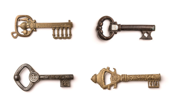 Set of Vintage Keys Isolated on a White Background