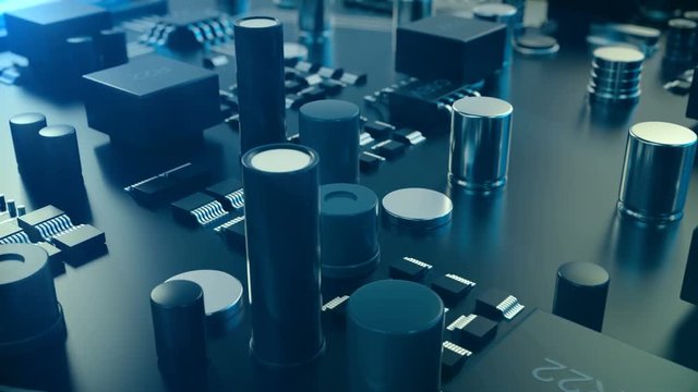 3D animation Circut board. Technology background. Central Computer Processors CPU concept. Motherboard digital chip.