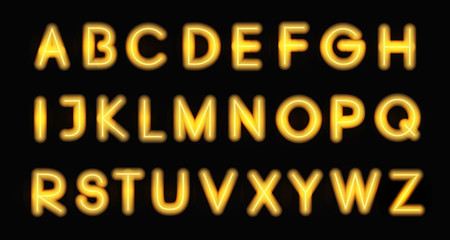 Golden glowing neon alphabet