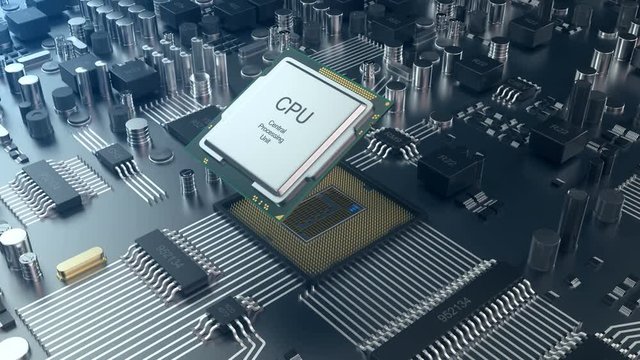 3D animation Circut board. Technology background. Central Computer Processors CPU concept. Motherboard digital chip. the processor is installed in the socket.