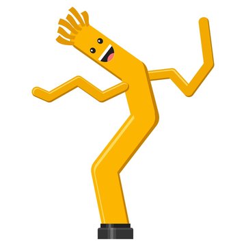 Dancing inflatable yellow tube man in flat style isolated on white background. Wacky waving air hand for sales and advertising. Vector illustration