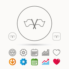 Crosswise waving flag icon. Location pointer.