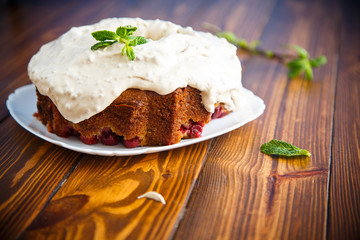 large sweet honey cake with cream