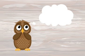 Cute owlet dreams of the present. Owl thought. Greeting card