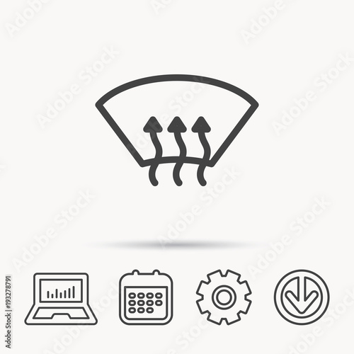 "Heated window icon. Windshield arrows sign." Stock image and royalty