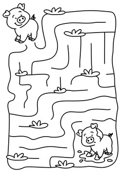 labyrinth with pigs vector