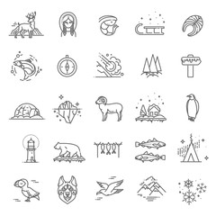 Thin line Arctic icons set, North Pole outline logos vector illustration