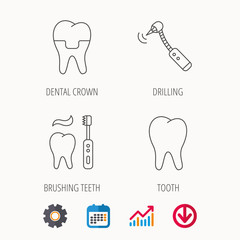 Brushing teeth, tooth and dental crown icons.