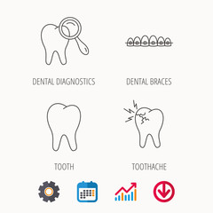 Tooth, dental braces and toothache icons.