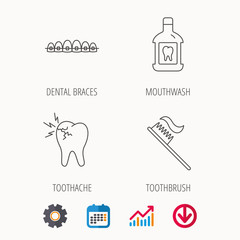 Toothache, dental braces and mouthwash icons.
