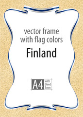 Frame and border of ribbon with the colors of the Finland flag, template elements for your certificate and diploma. Vector, with bleed three mm.