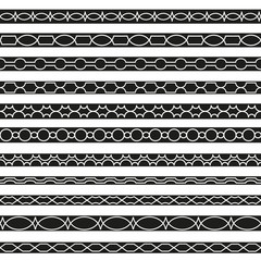 Set of vector borders art dividers in geometrical style. Borders for the text, invitation cards, various printing editions. Seamless horizontal patterns.