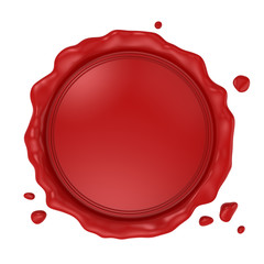 Blank red wax seal on white background