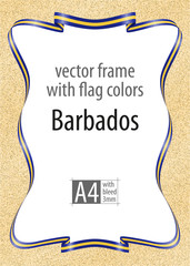 Frame and border of ribbon with the colors of the Barbados flag, template elements for your certificate and diploma. Vector, with bleed three mm.