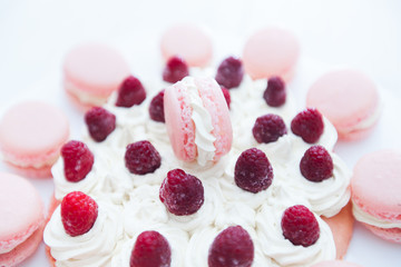 Raspberry Cake with Macarons