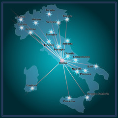 Map of Italy with big cities in night.