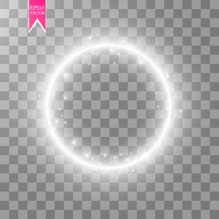 Vector light ring. Round shiny frame with lights dust trail particles isolated on transparent background.